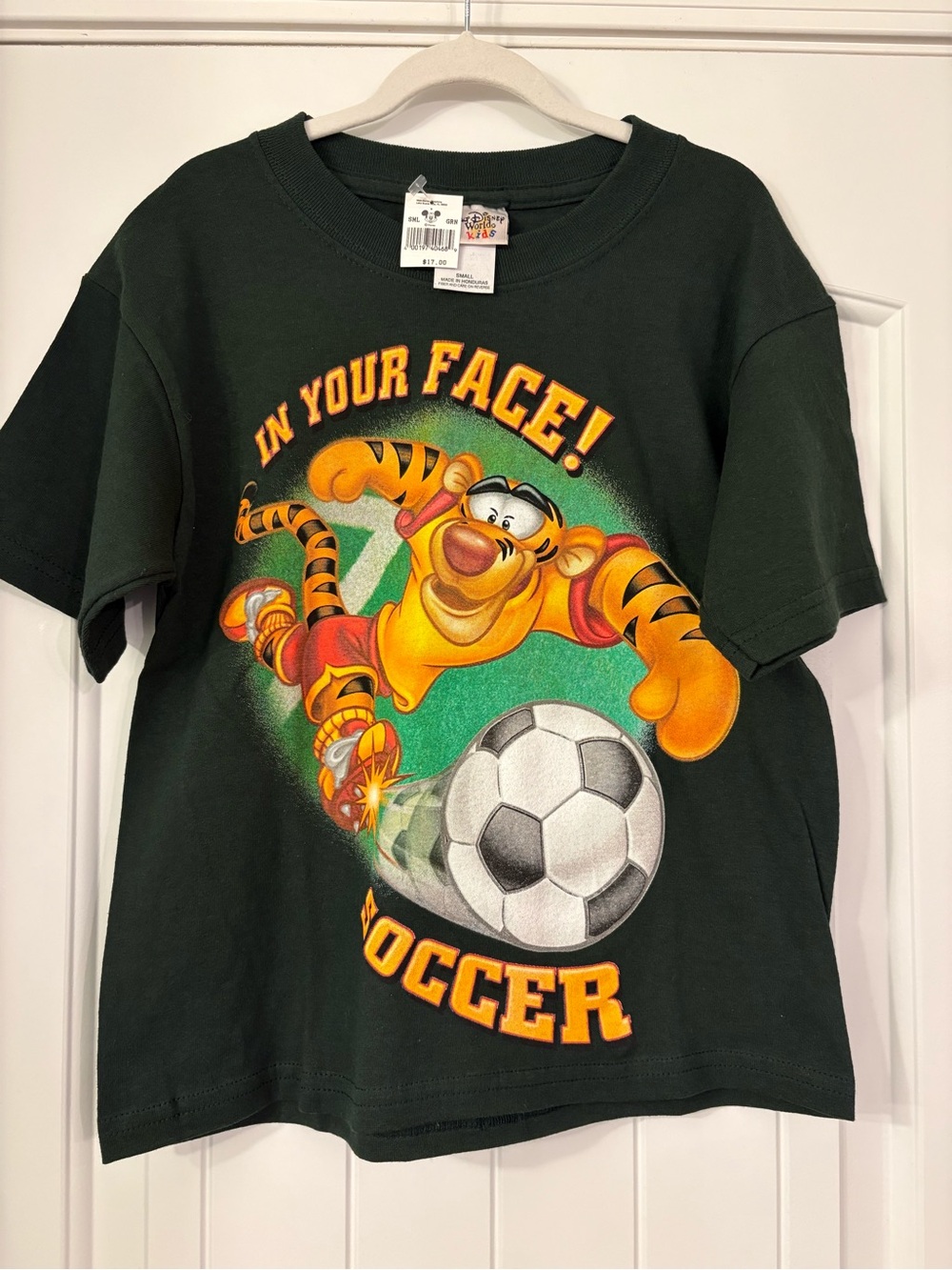 Vintage Tigger 'In Your Face! Soccer' Kids Tee - Dark Green